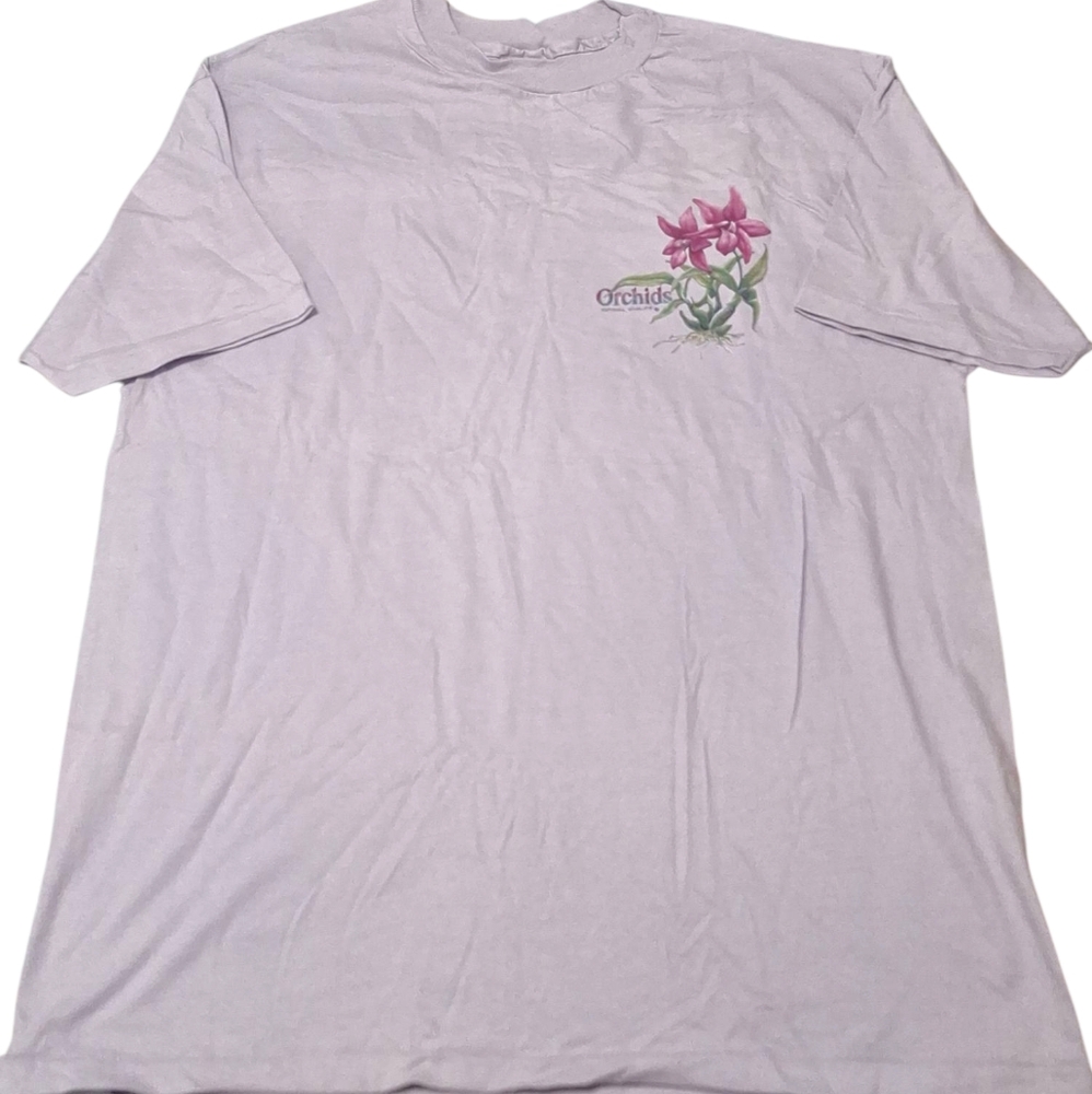 Vtg National Wildlife Orchids Light Purple Single Stitch Shirt Sz L Made In USA